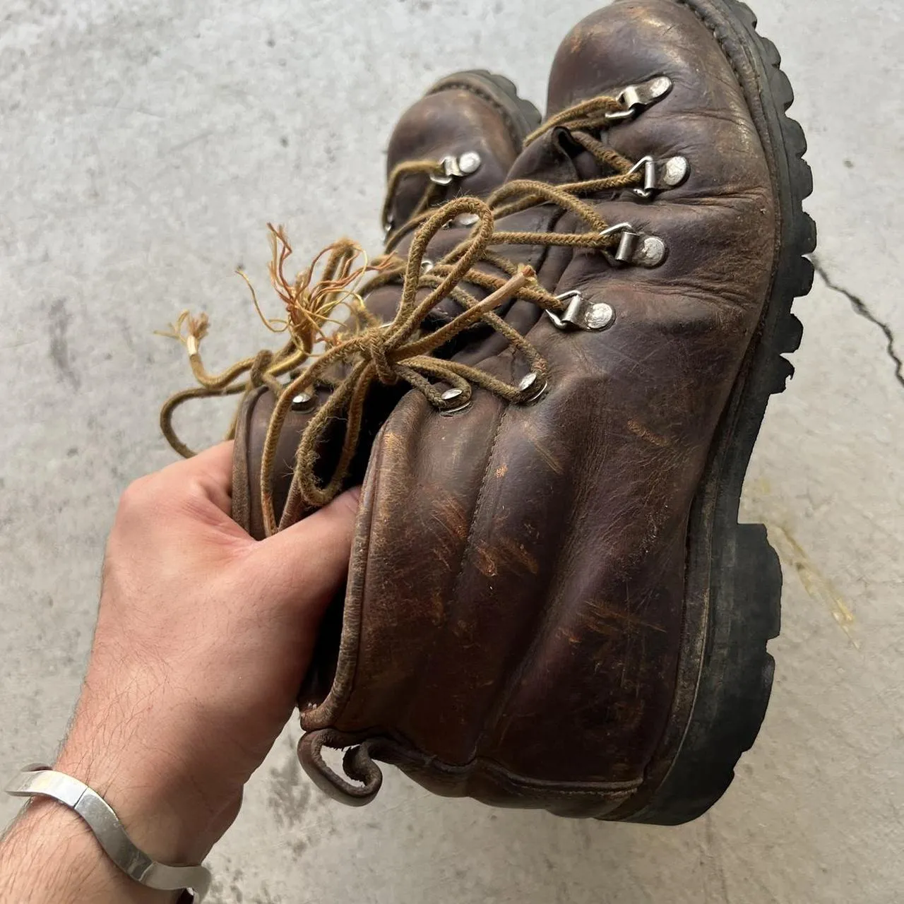 70s Italian Style Vibram Sole Patina Hiking Boots- M's 6.5, W's 8