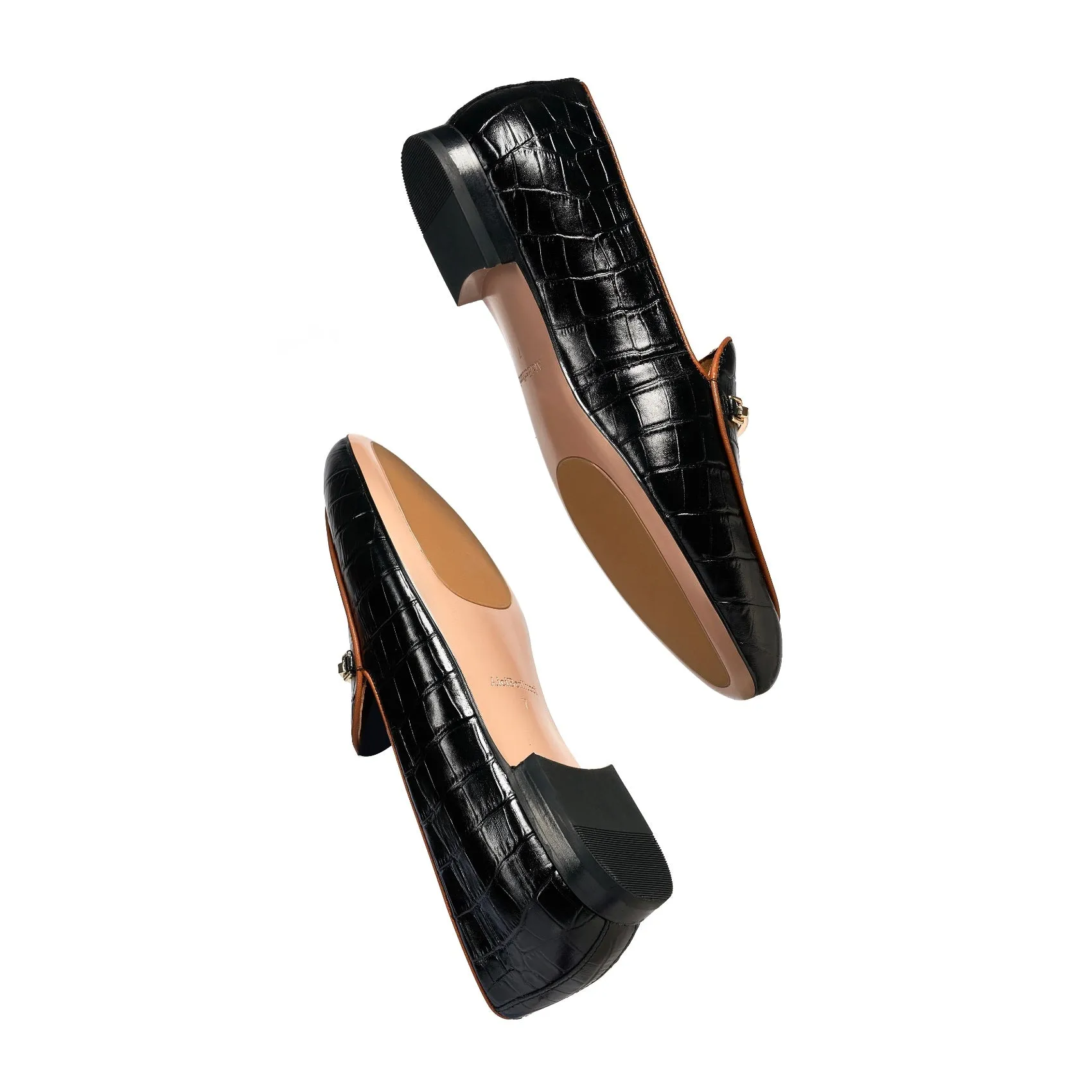 AiciBerllucci-Prime-Black Crocodile Embossed Leather  Women's Loafers & Slip-Ons Comfortable Wide Loafers for Women Casual Women's Flats Driving Shoes