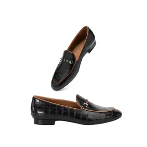 AiciBerllucci-Prime-Black Crocodile Embossed Leather  Women's Loafers & Slip-Ons Comfortable Wide Loafers for Women Casual Women's Flats Driving Shoes