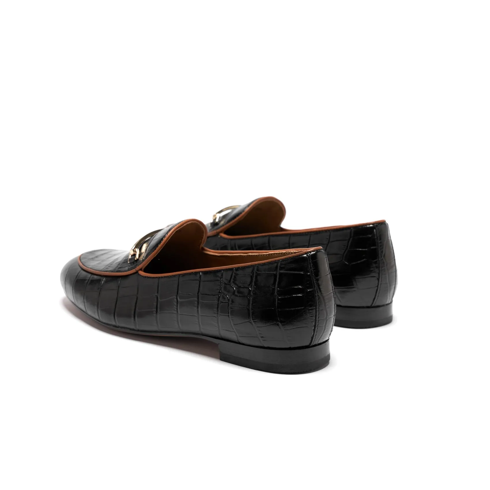 AiciBerllucci-Prime-Black Crocodile Embossed Leather  Women's Loafers & Slip-Ons Comfortable Wide Loafers for Women Casual Women's Flats Driving Shoes