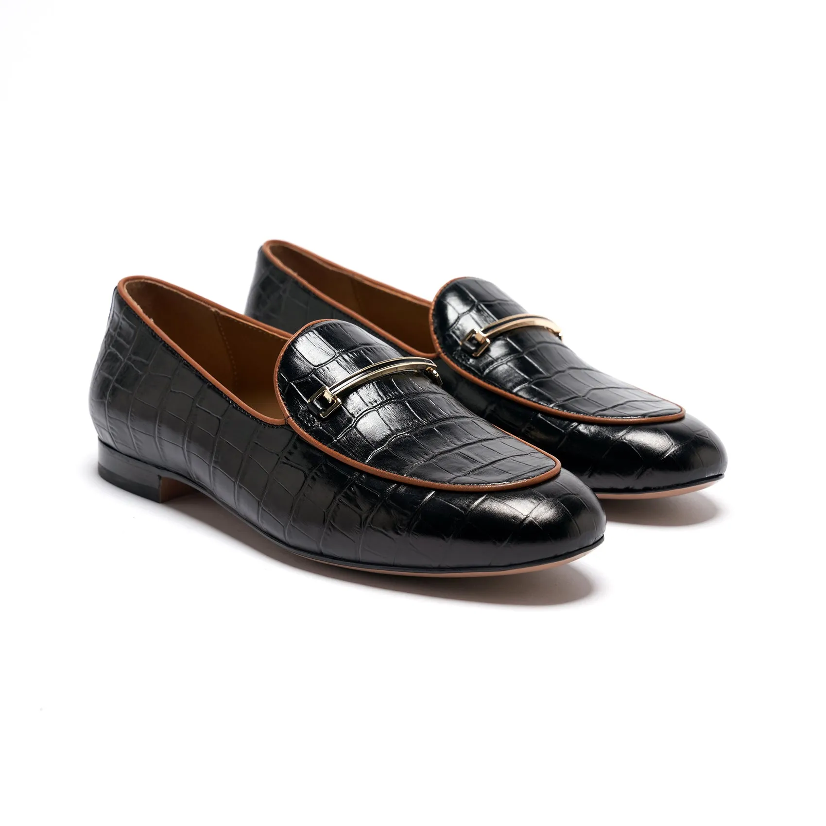 AiciBerllucci-Prime-Black Crocodile Embossed Leather  Women's Loafers & Slip-Ons Comfortable Wide Loafers for Women Casual Women's Flats Driving Shoes