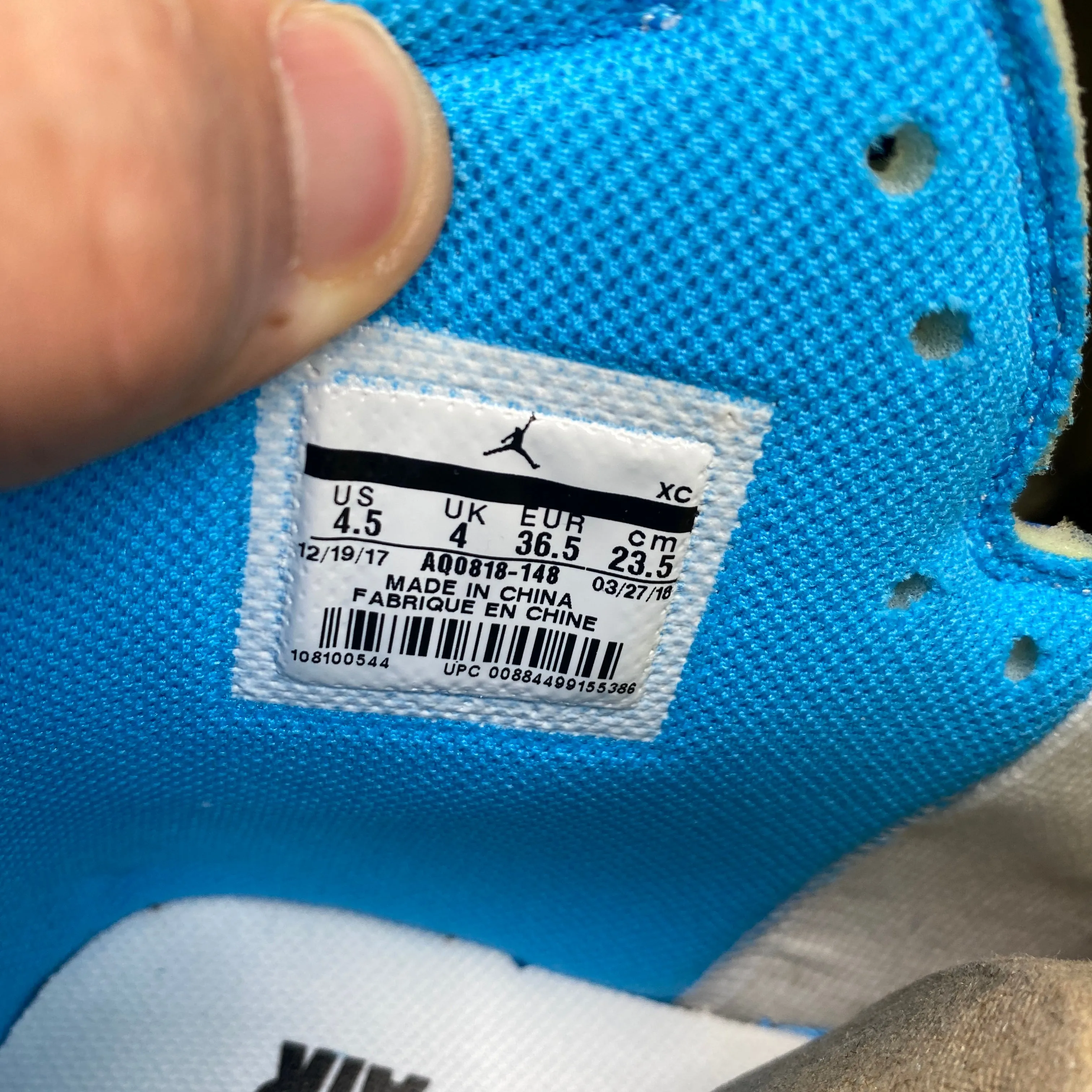 Air Jordan 1 Retro High OG "Off White Unc" 2018 New (Cond) Size 4.5