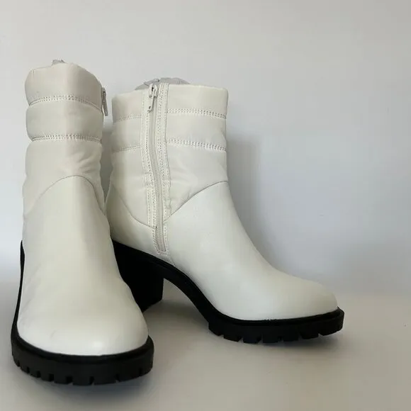 ALFANI Womens White Puffer Quilted Detailing Lug Sole Padded Boot Size 7.5