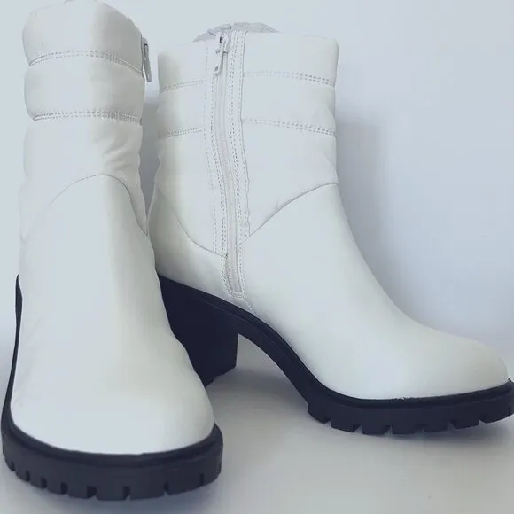 ALFANI Womens White Puffer Quilted Detailing Lug Sole Padded Boot Size 7.5