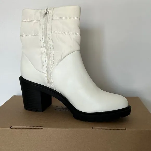 ALFANI Womens White Puffer Quilted Detailing Lug Sole Padded Boot Size 7.5