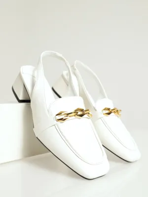 Amber Sling Back Mid Block Heel - White