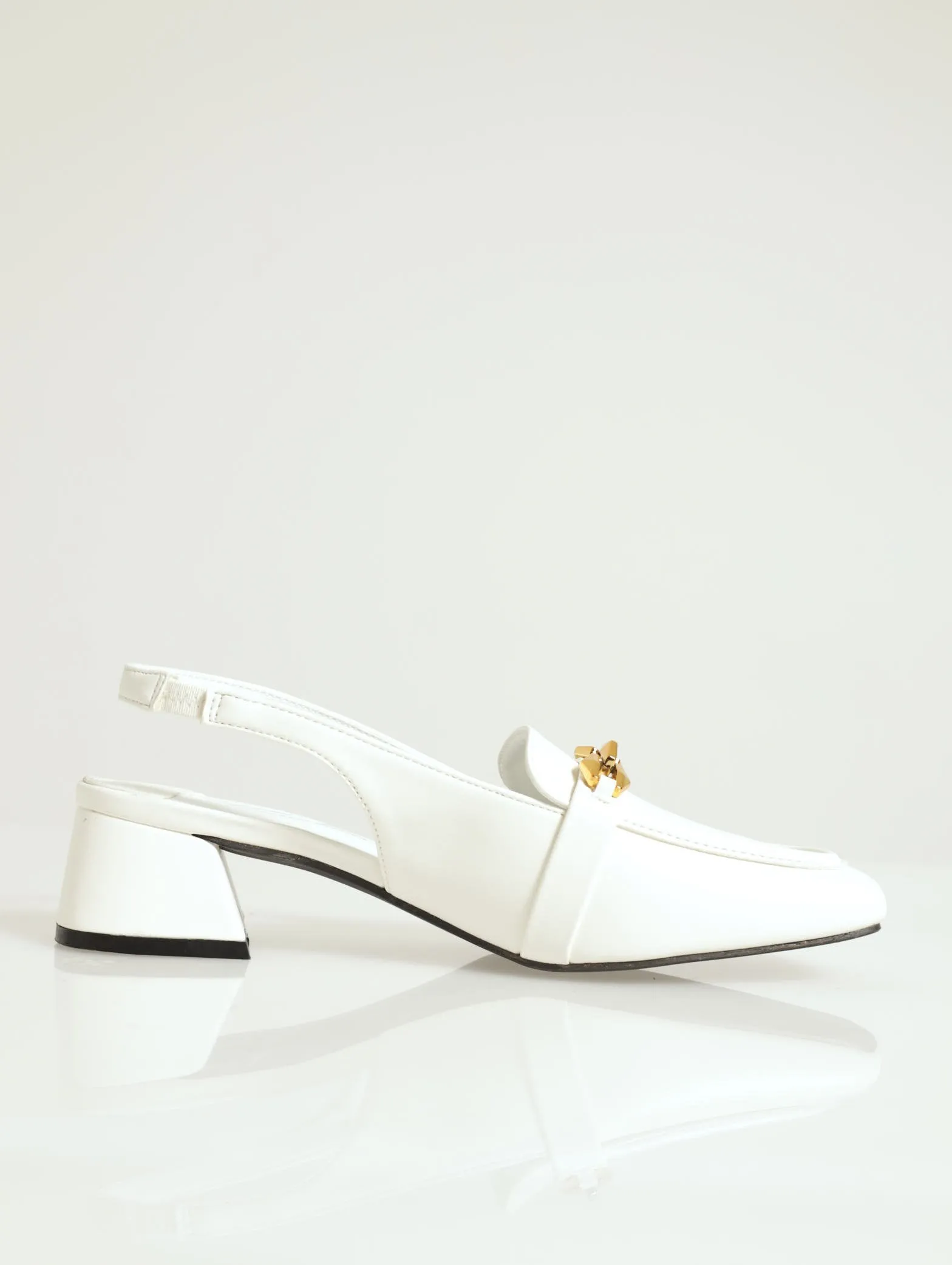 Amber Sling Back Mid Block Heel - White