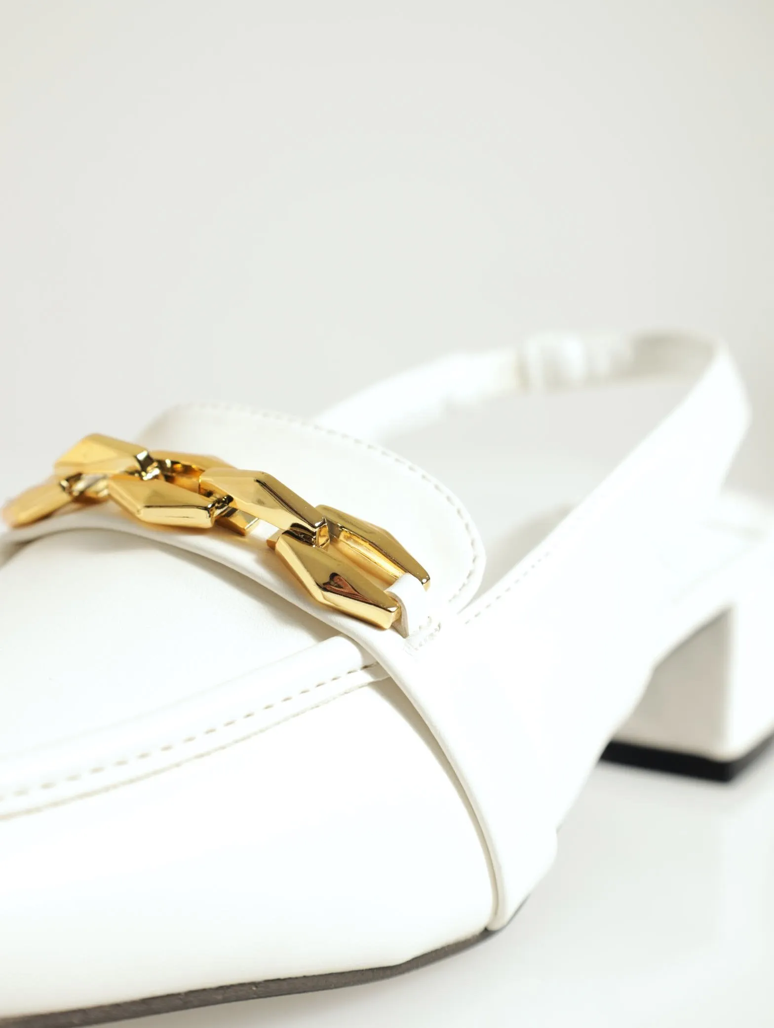 Amber Sling Back Mid Block Heel - White