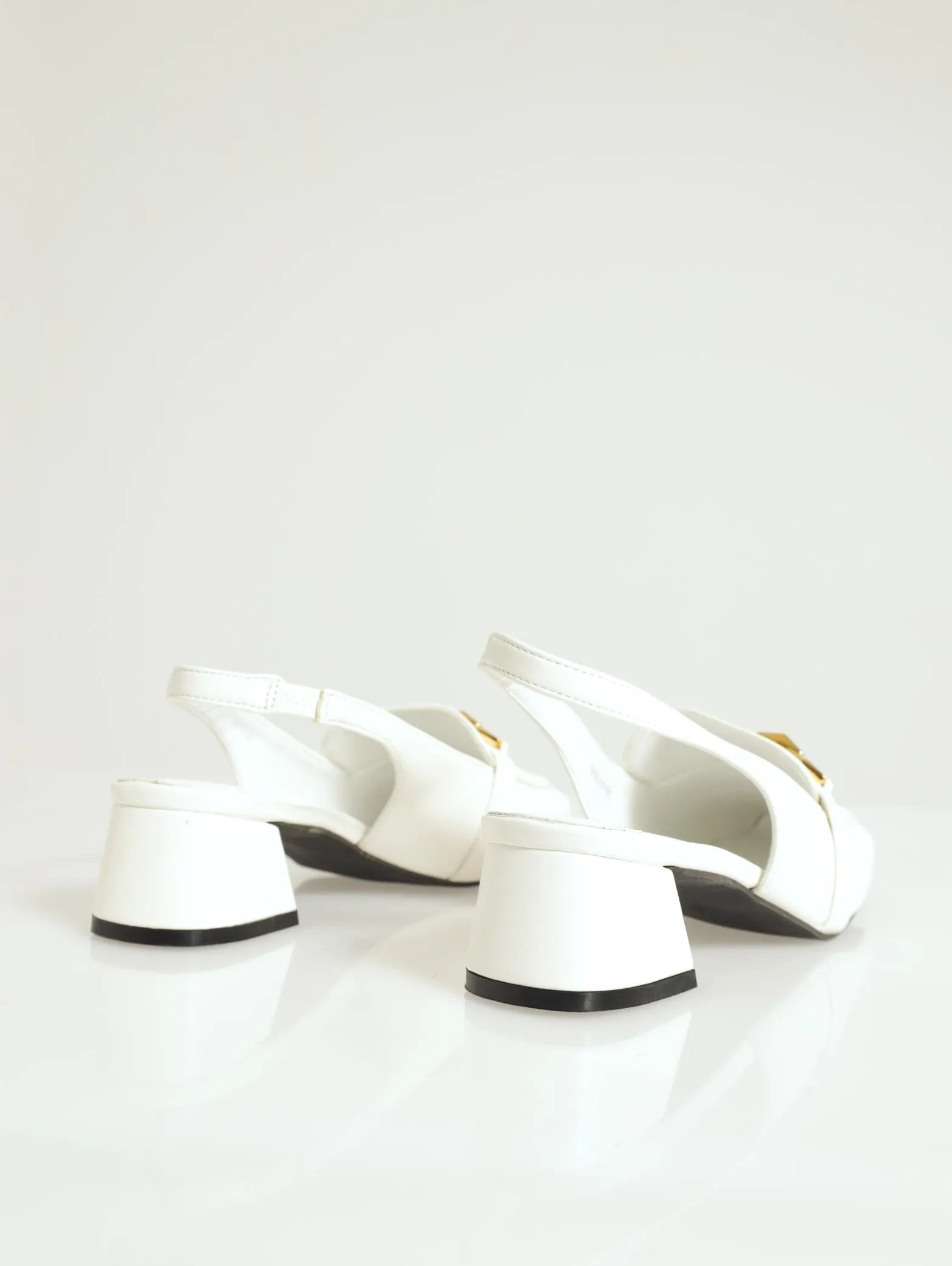 Amber Sling Back Mid Block Heel - White