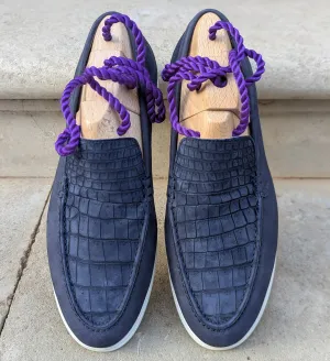 Ascot Cannes - Navy Nubuck Crocodile & Suede