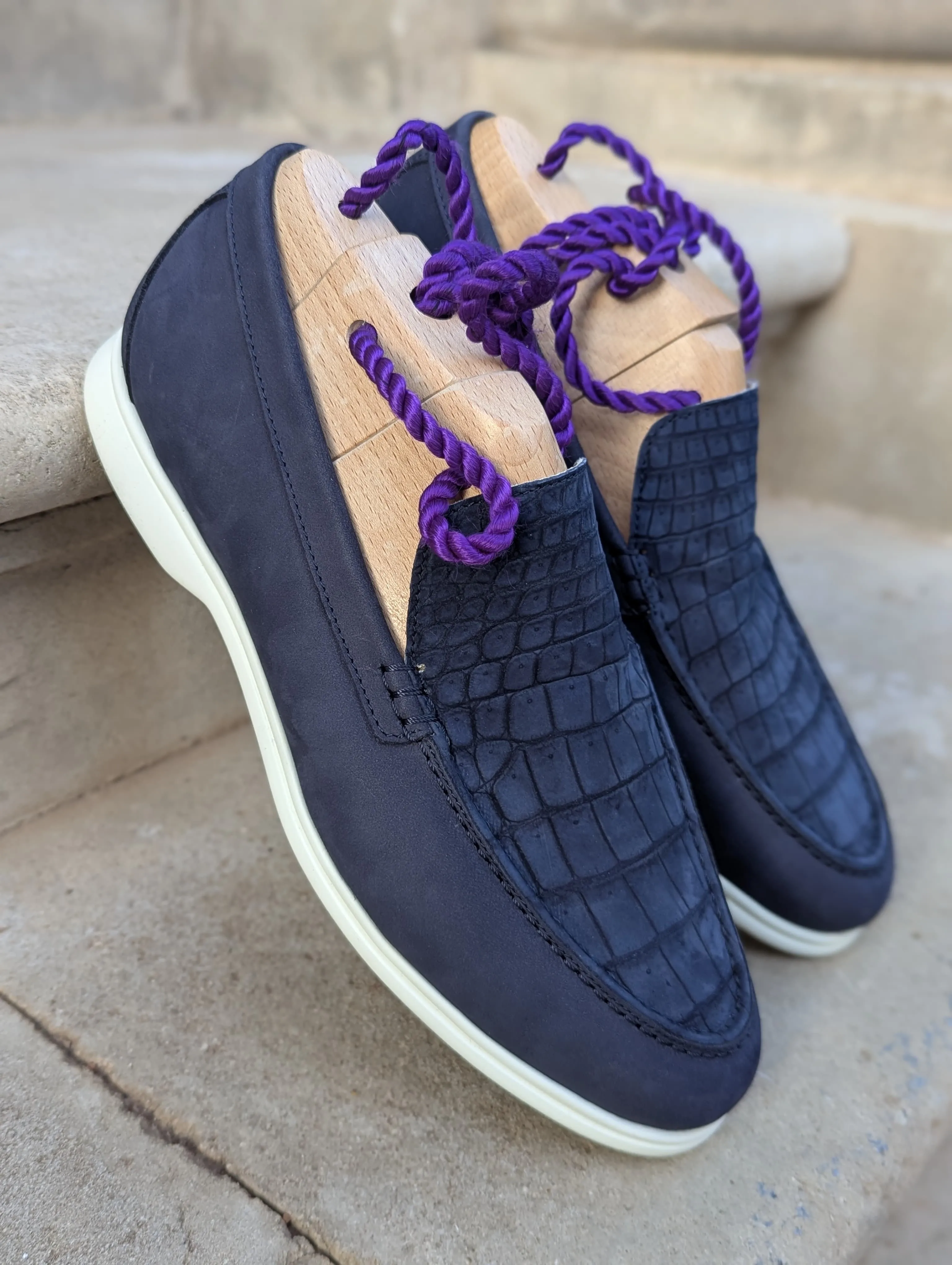 Ascot Cannes - Navy Nubuck Crocodile & Suede