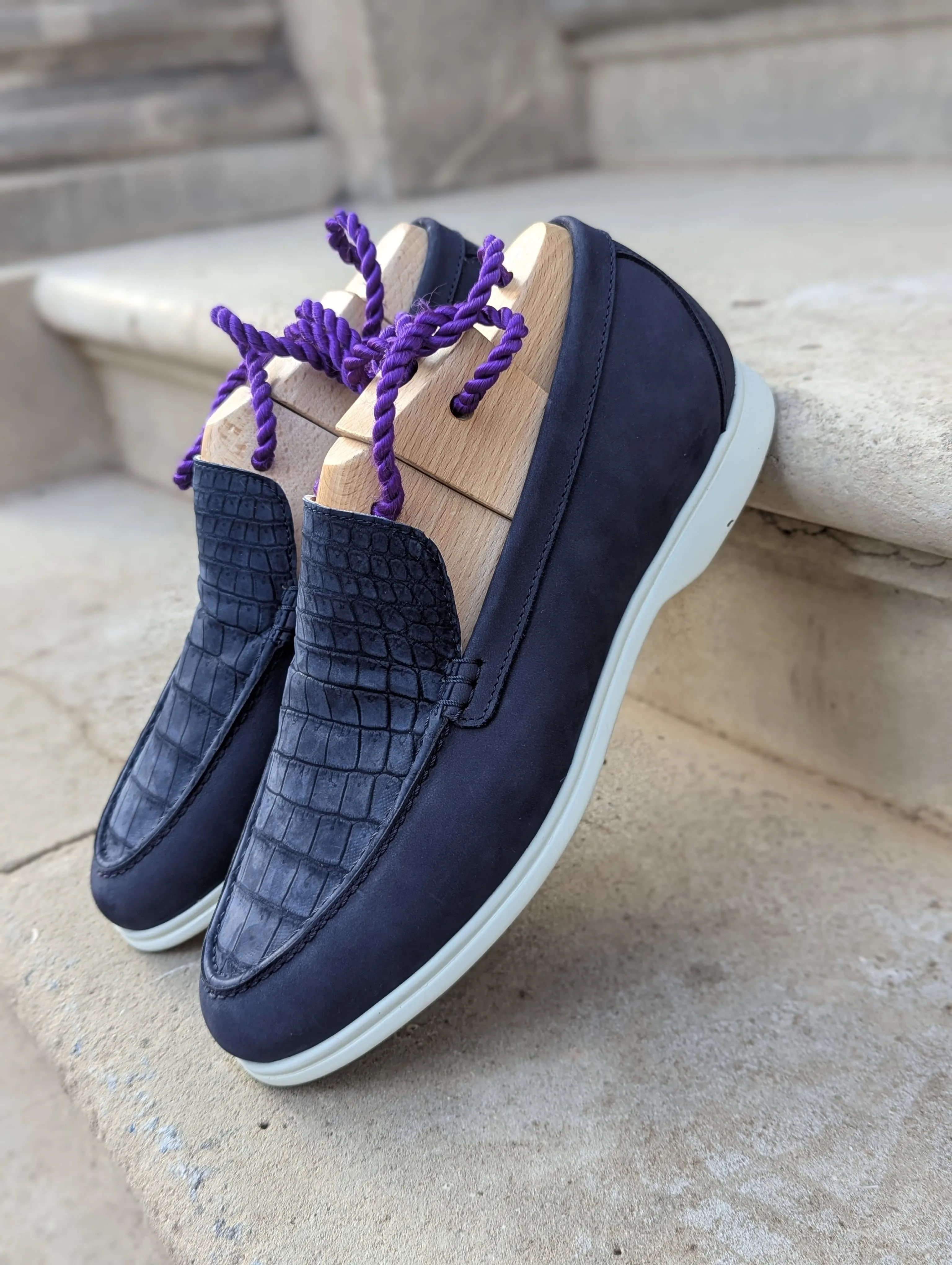 Ascot Cannes - Navy Nubuck Crocodile & Suede