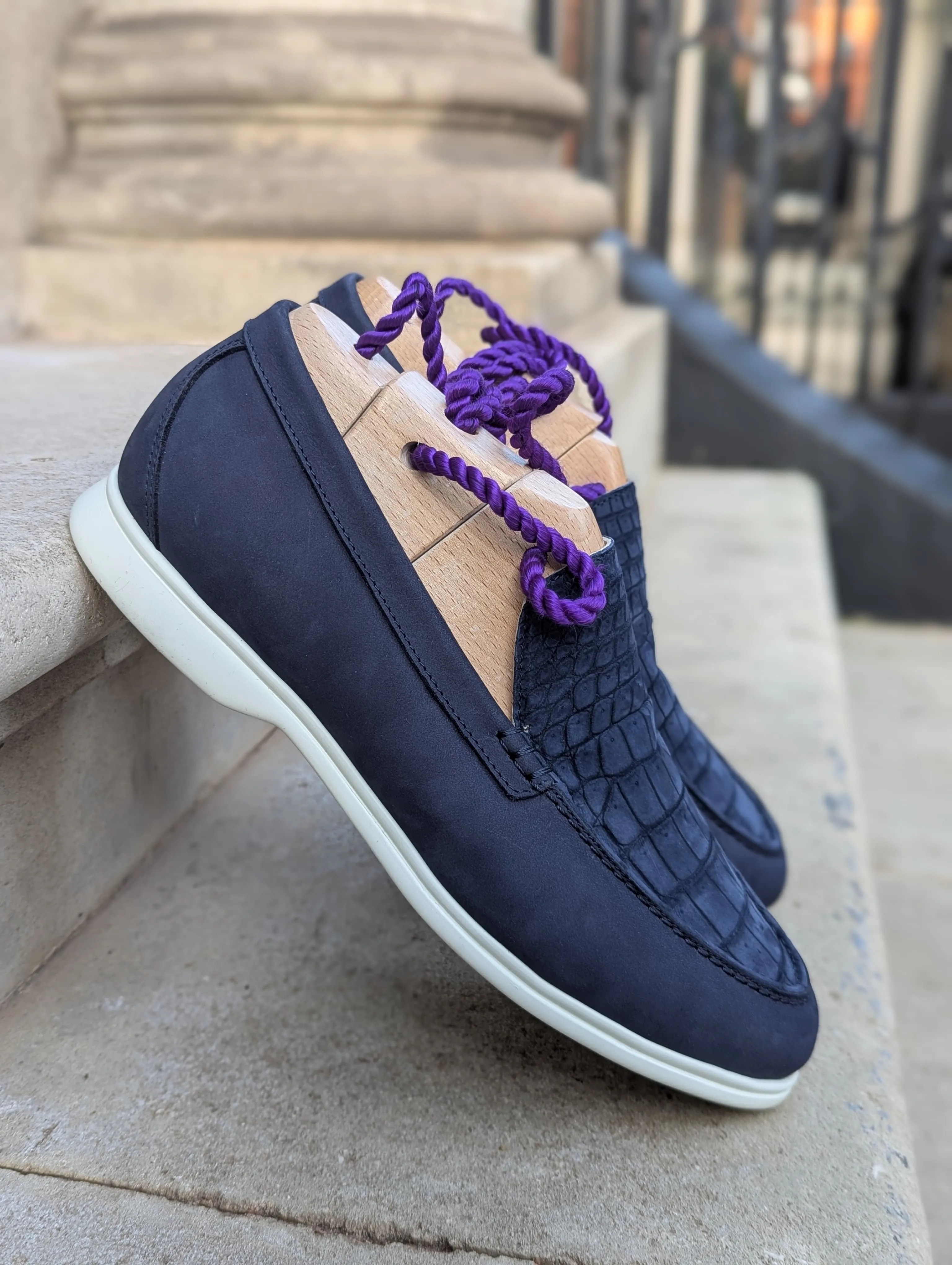 Ascot Cannes - Navy Nubuck Crocodile & Suede