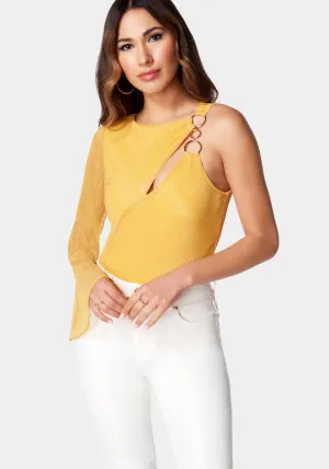 Asymmetric Bubble Sleeve Ring Detail Knit Top