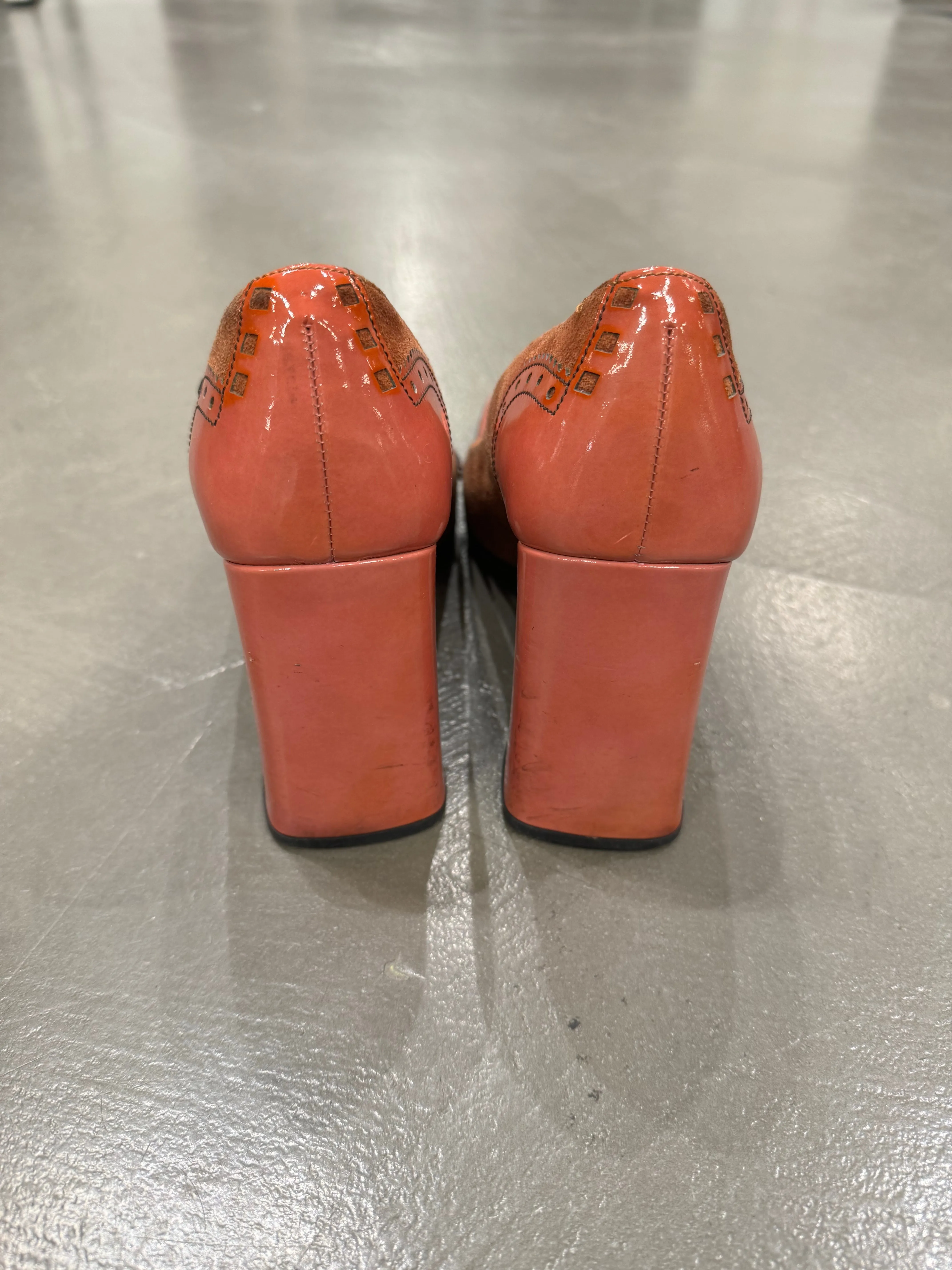 A/W1999 Prada runway acorn and oak leaf suede heels
