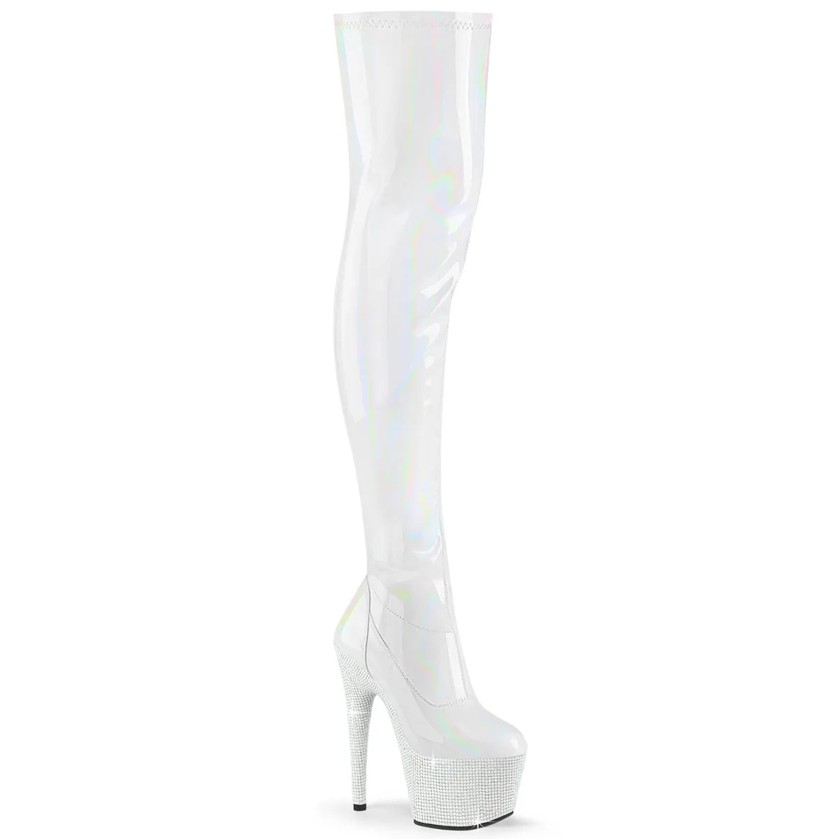 BEJEWELED-3000-7  White Stretch Holo Patent/White RS
