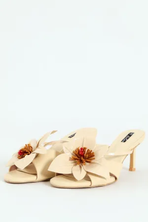 Big Flower Heeled Sandal - Off White