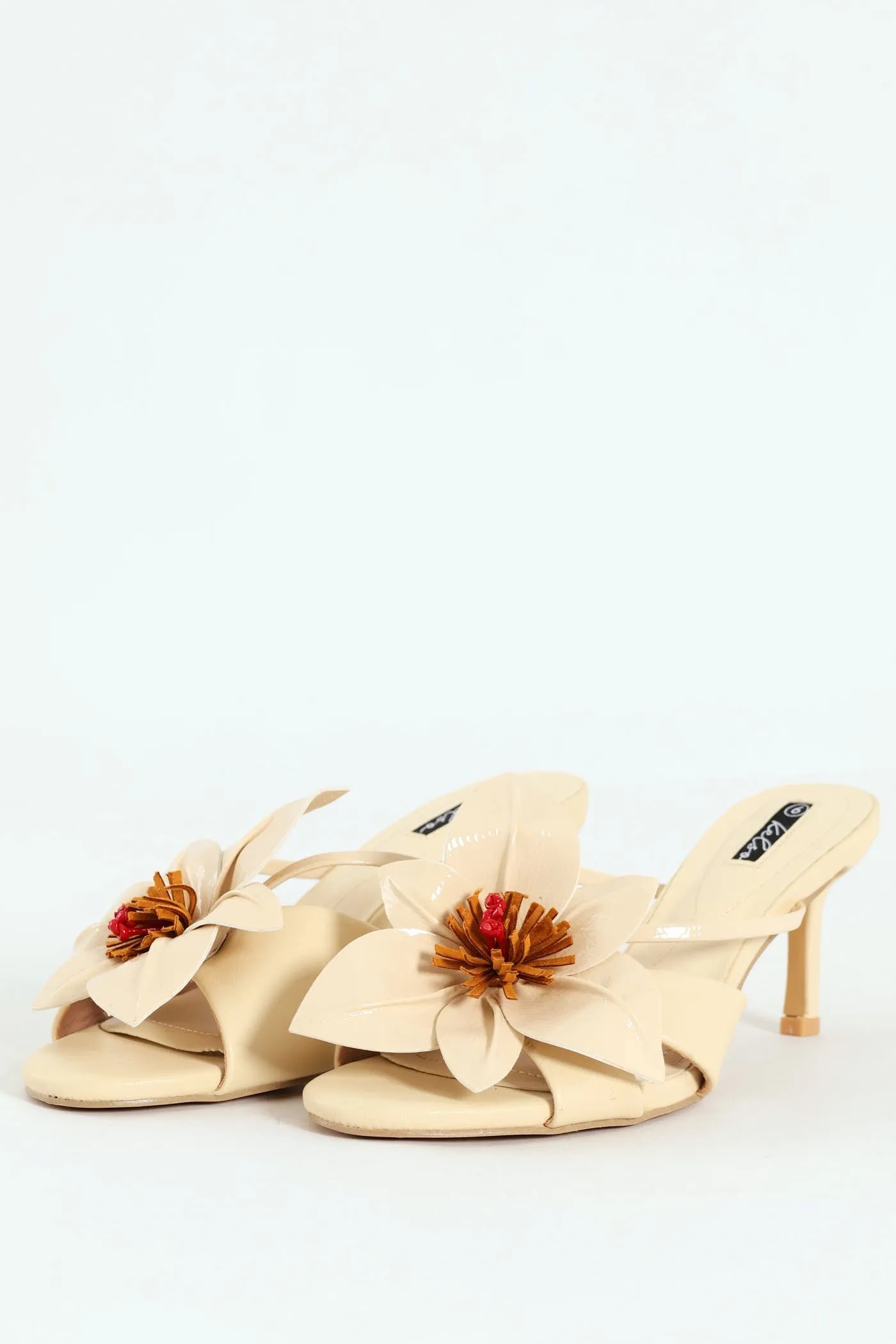 Big Flower Heeled Sandal - Off White
