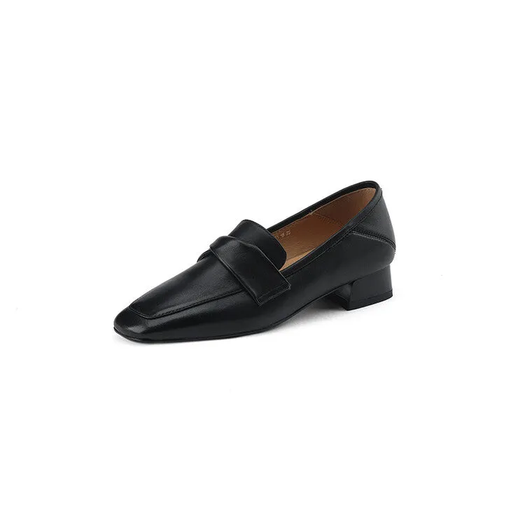 Black Folded Strap Soft Leather Loafers #001119