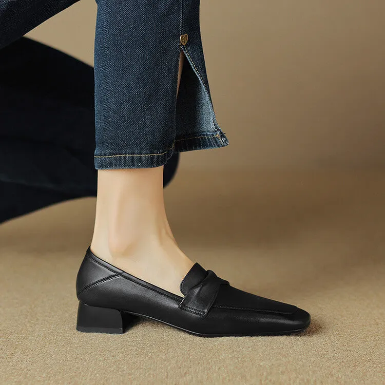 Black Folded Strap Soft Leather Loafers #001119