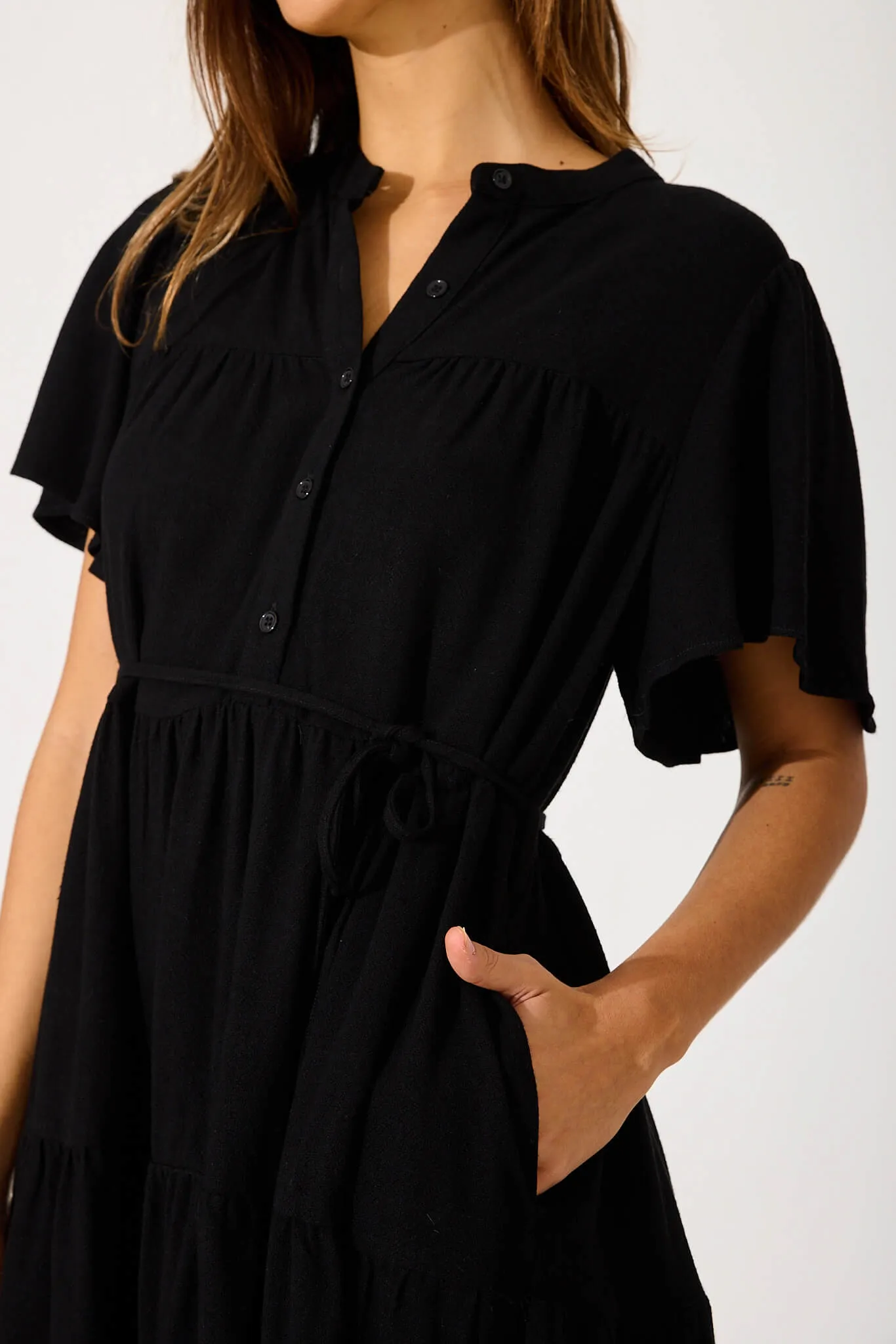Black Linen Blend Rosemary Dress