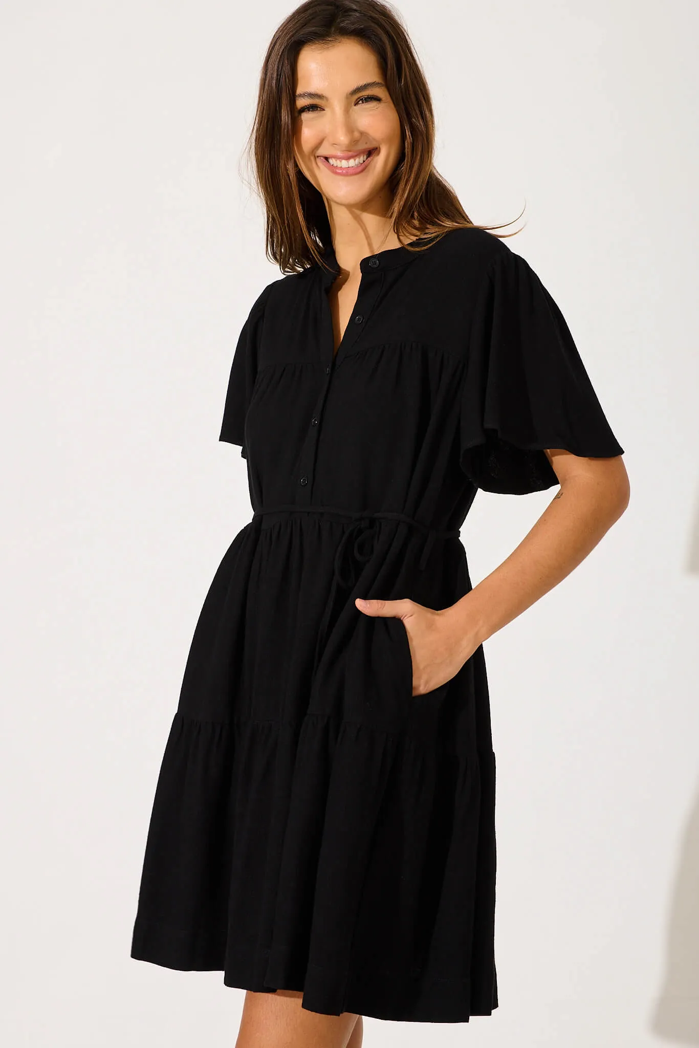 Black Linen Blend Rosemary Dress