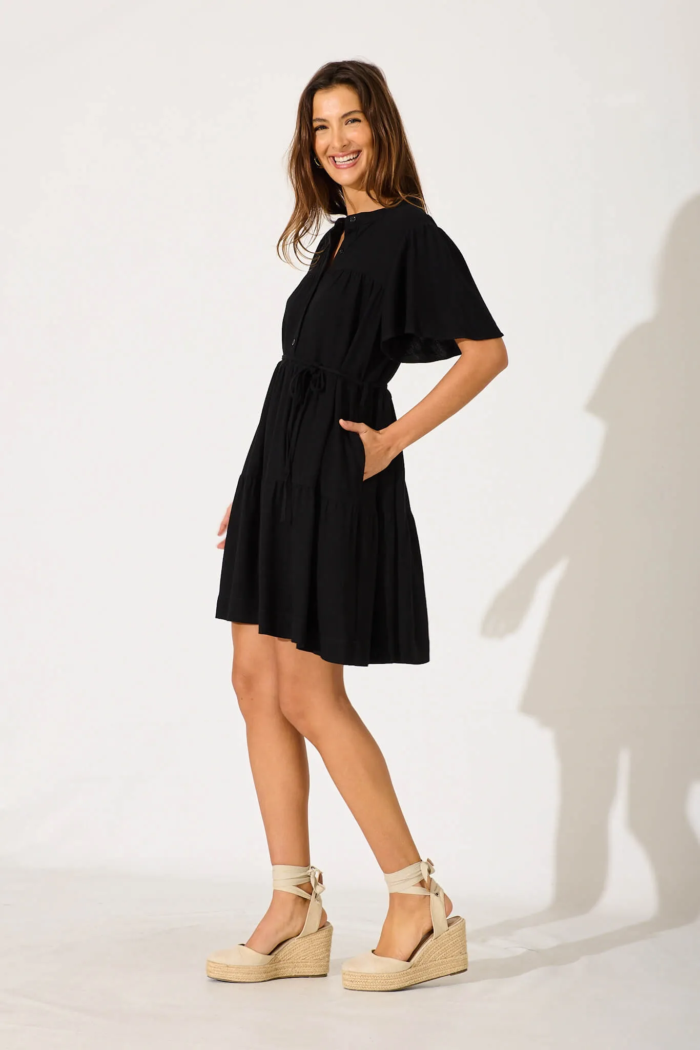 Black Linen Blend Rosemary Dress