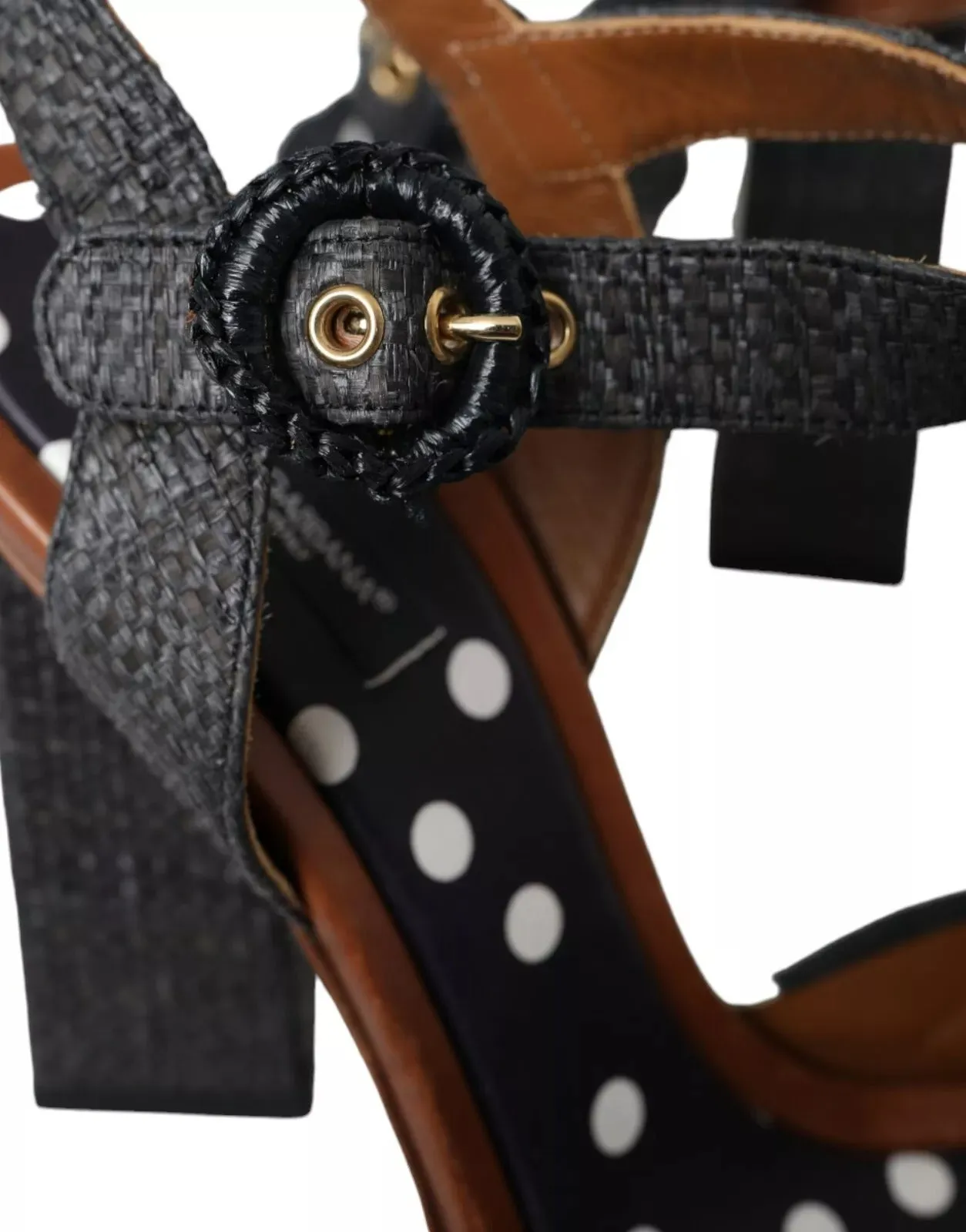 Black Polka Dot Leather Heels Sandals Shoes