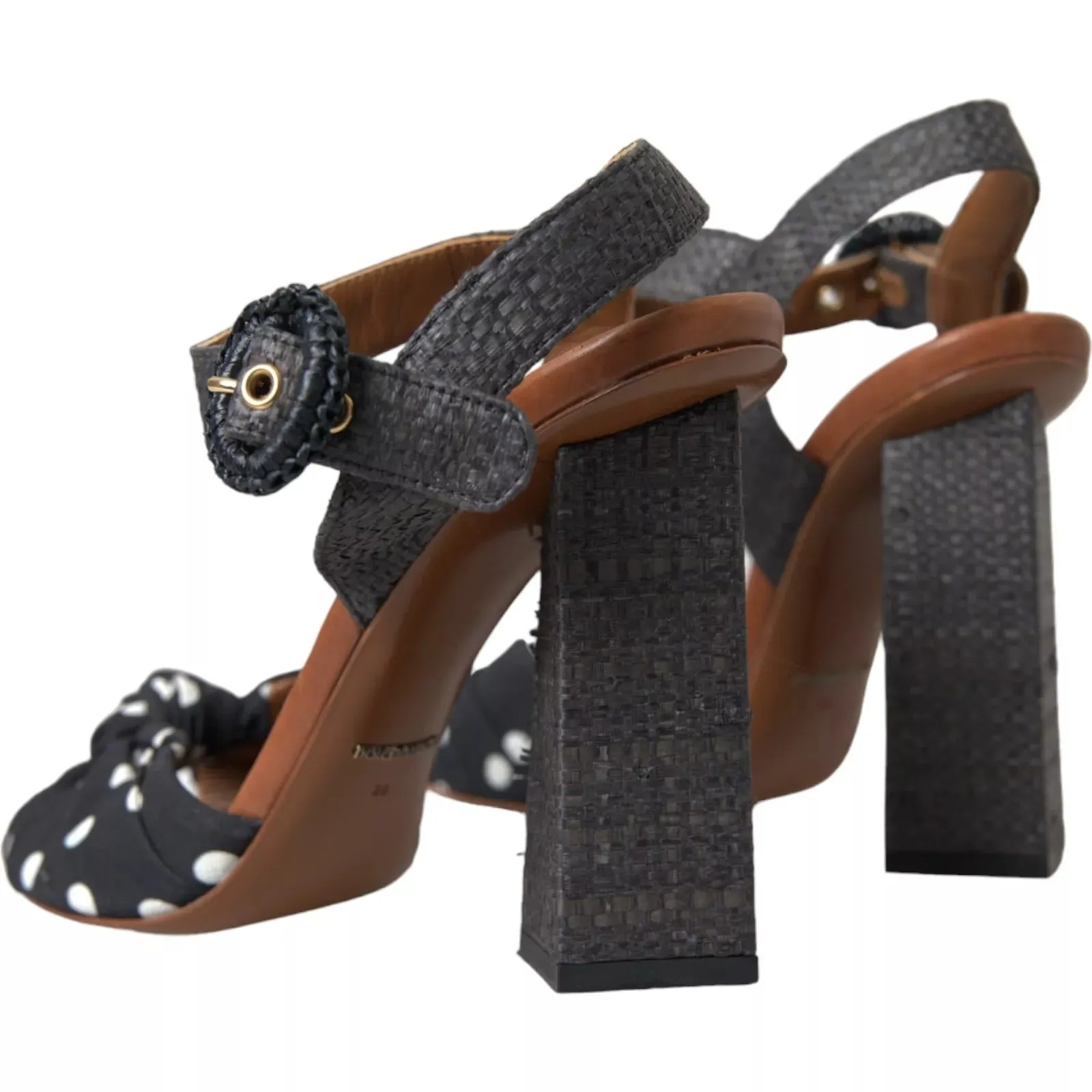 Black Polka Dot Leather Heels Sandals Shoes