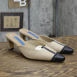 Blue Dragon Womens Vintage Fabric Rectangle Short Heels Brown / Black 6M