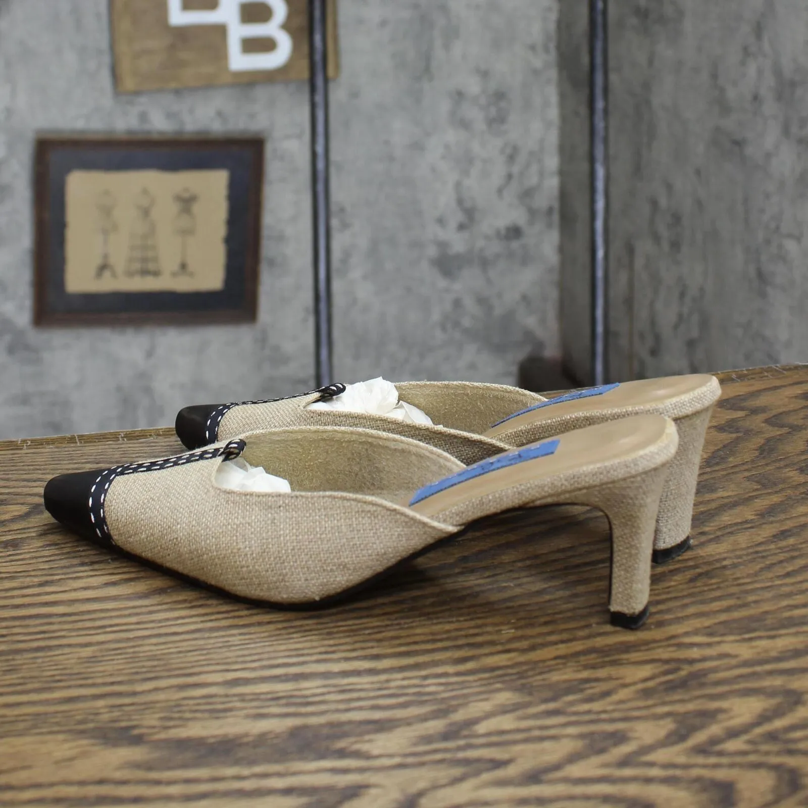 Blue Dragon Womens Vintage Fabric Rectangle Short Heels Brown / Black 6M