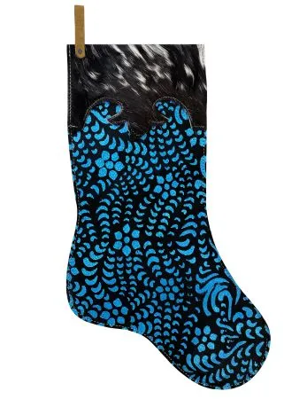 Blue Metallic Glitter Cowhide Christmas Stocking