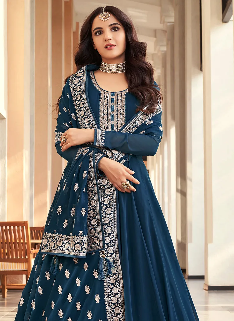 Blue Twisted Embroidery Designer Anarkali Suit