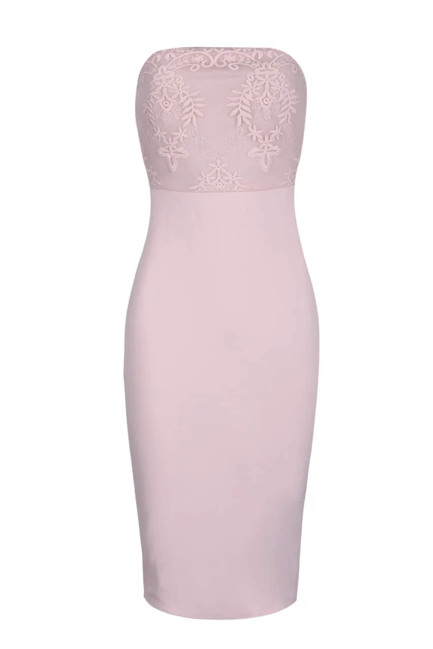 Blush Bandeau Embellished Mesh Midi Dress