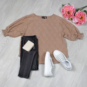 Broderie Anglaise Textured Lilly Top - Latte