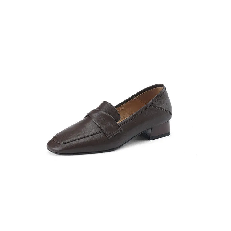 Brown Folded Strap Soft Leather Loafers #001119