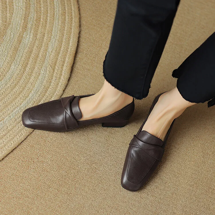 Brown Folded Strap Soft Leather Loafers #001119