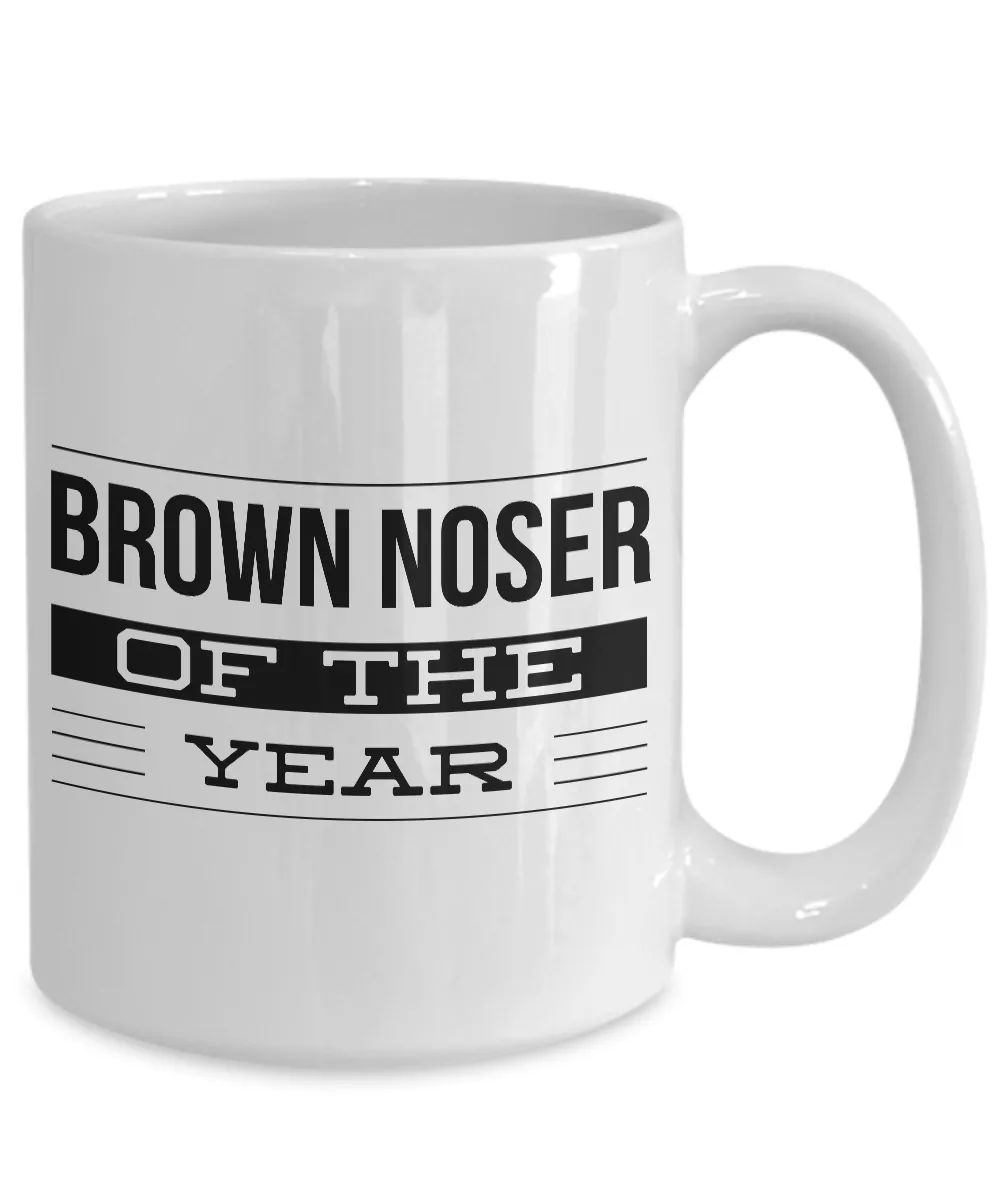 Brown Noser Coffee Mug Gag Gifts - Brown Noser of the Year Award Funny Ceramic Coffee Cup