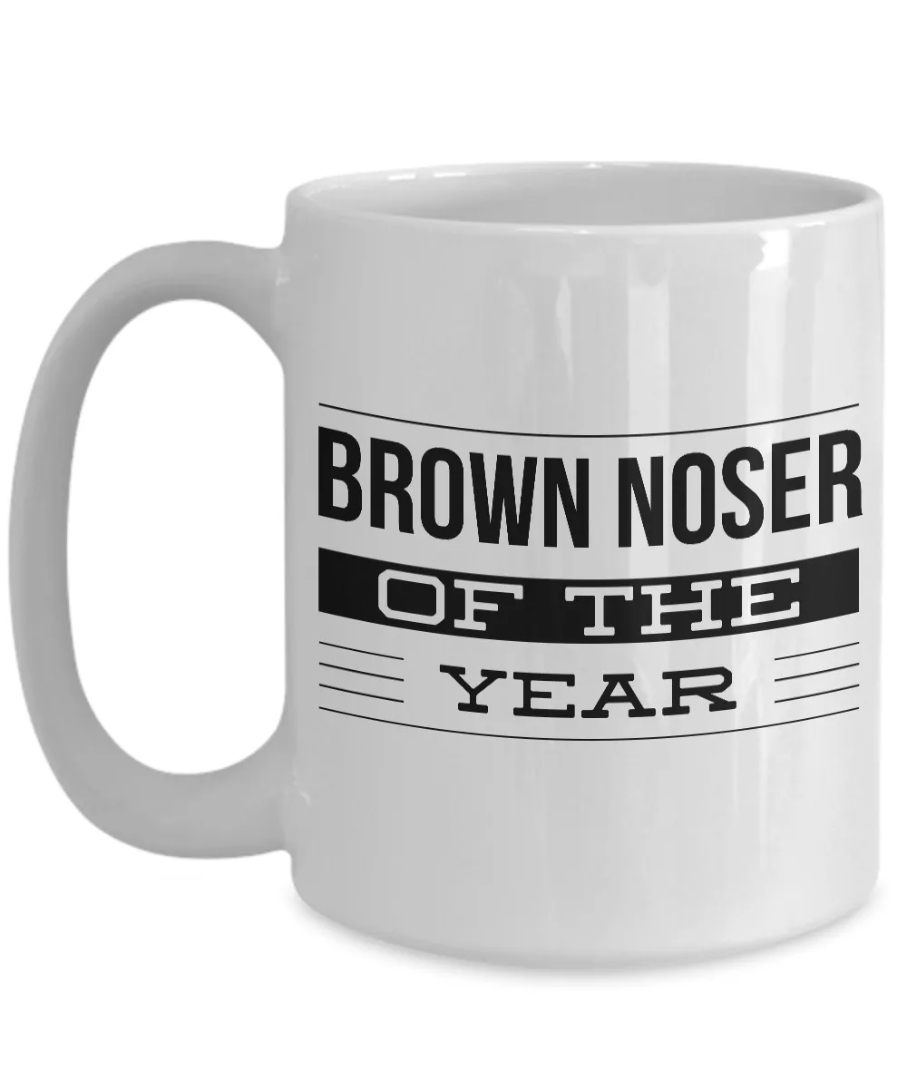 Brown Noser Coffee Mug Gag Gifts - Brown Noser of the Year Award Funny Ceramic Coffee Cup
