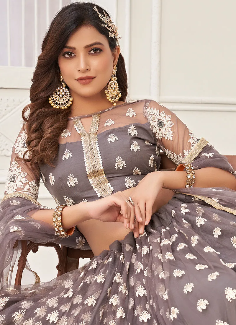 Brown Sequence Embroidery Wedding Lehenga Choli