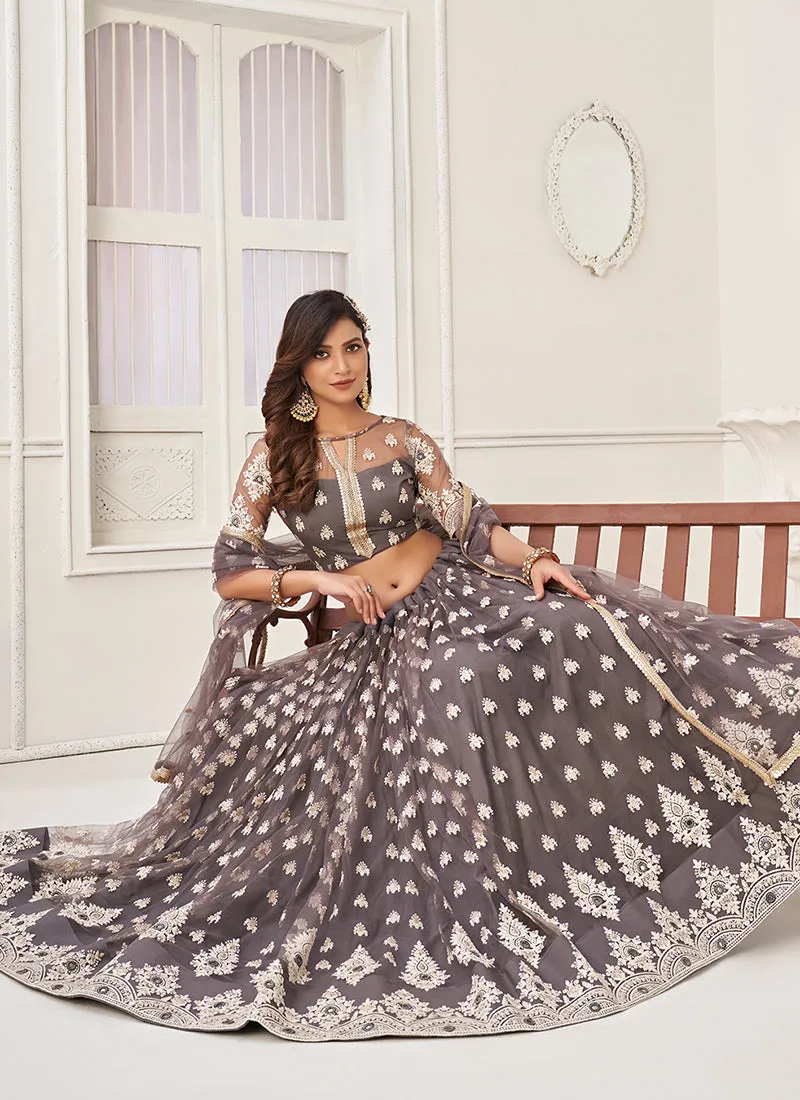 Brown Sequence Embroidery Wedding Lehenga Choli