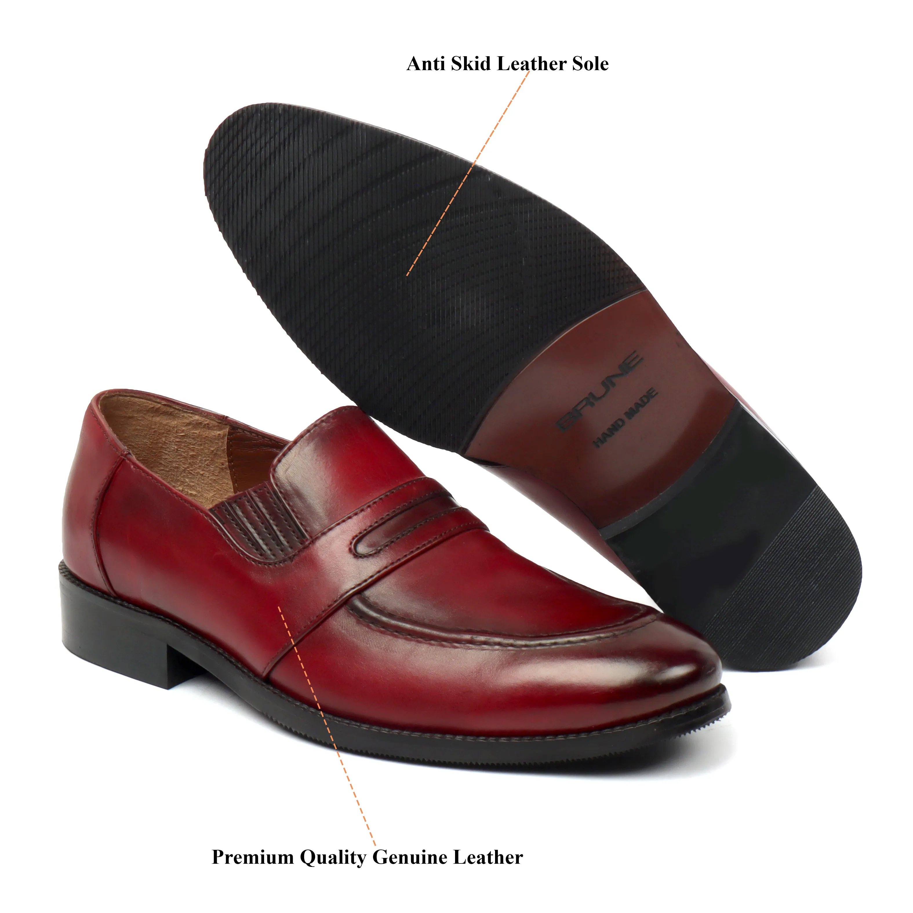 Burnished Wine Penny Loafers in Genuine Leather