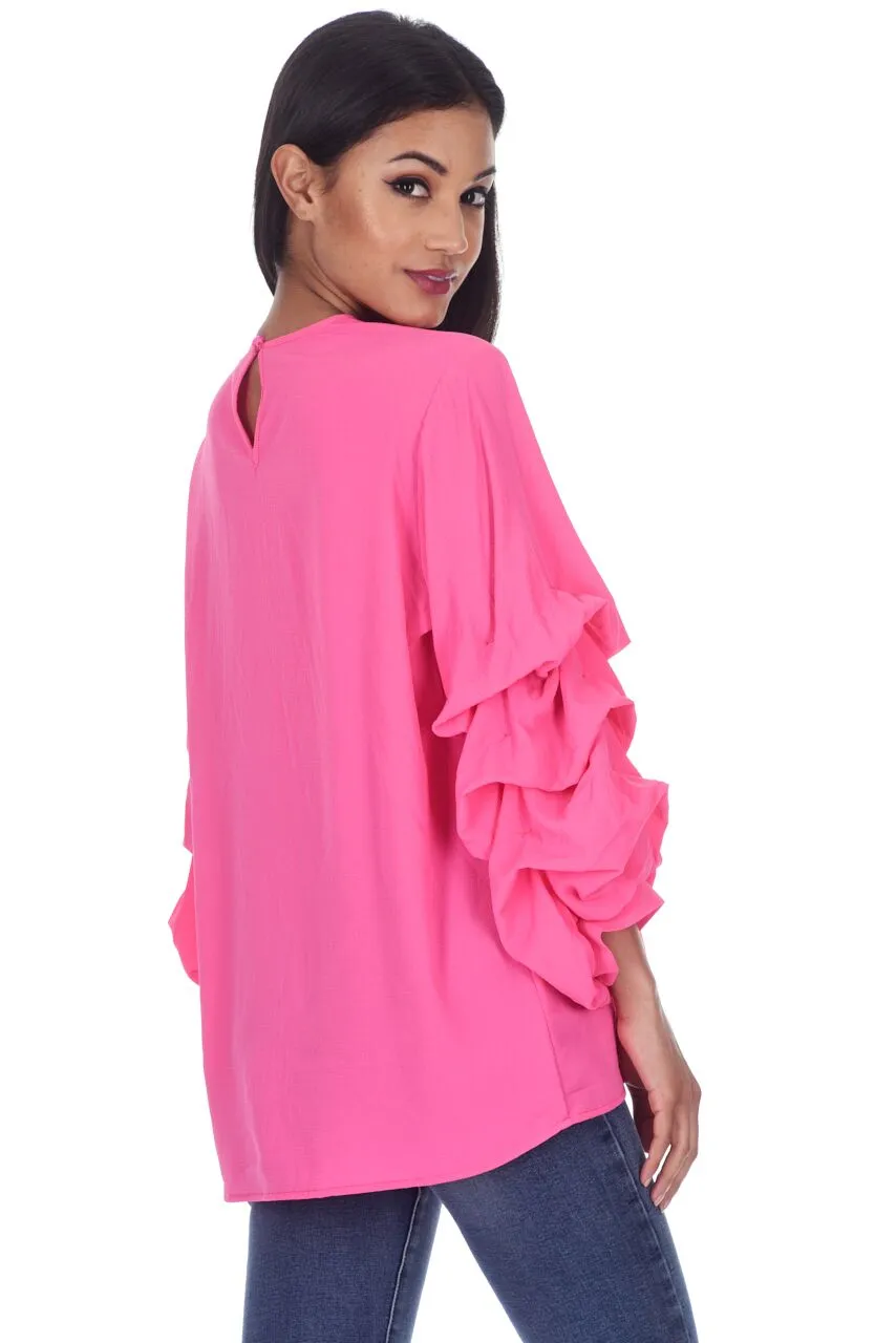 Cerise Ruffle Sleeve Top