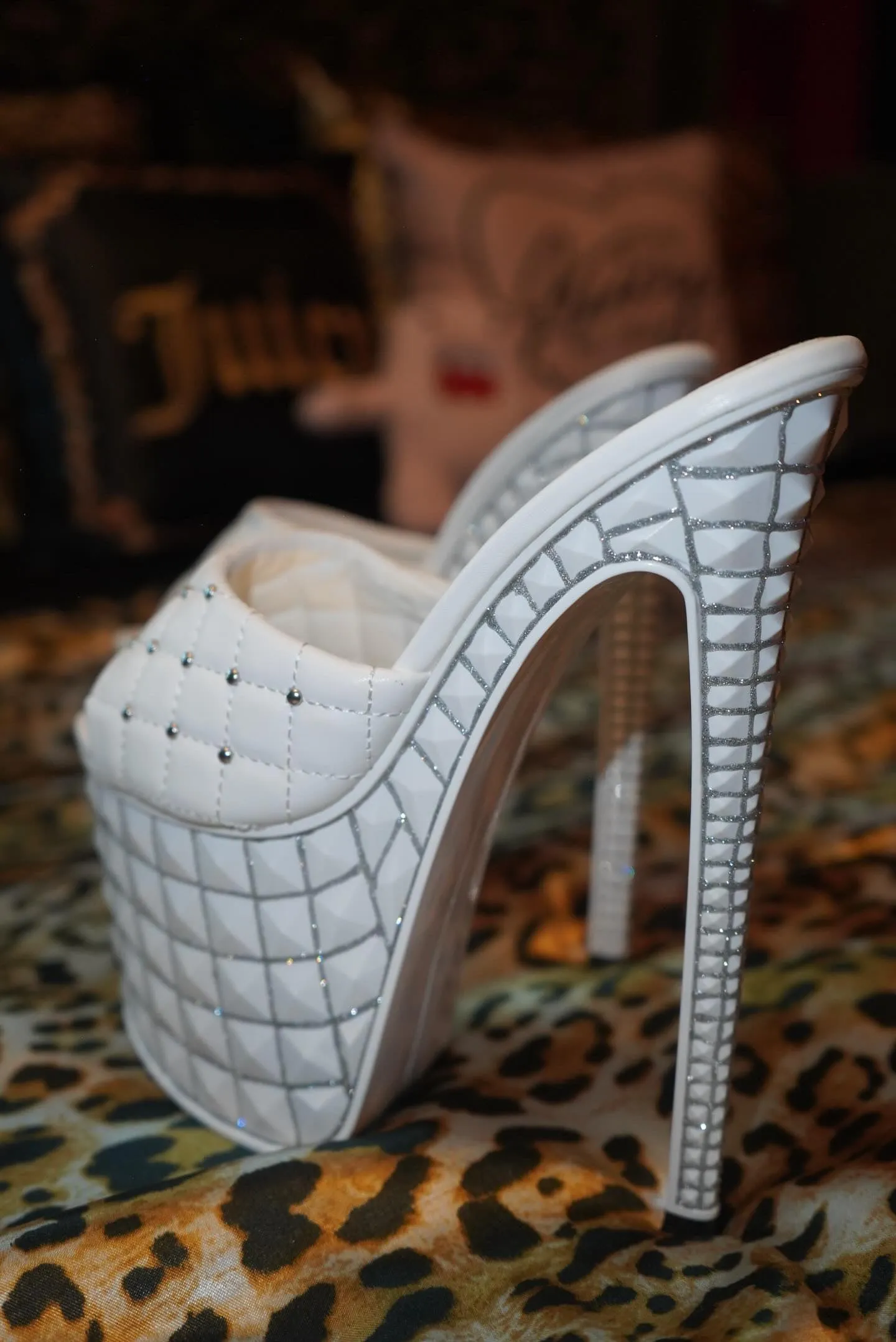 Chunky White stud heels