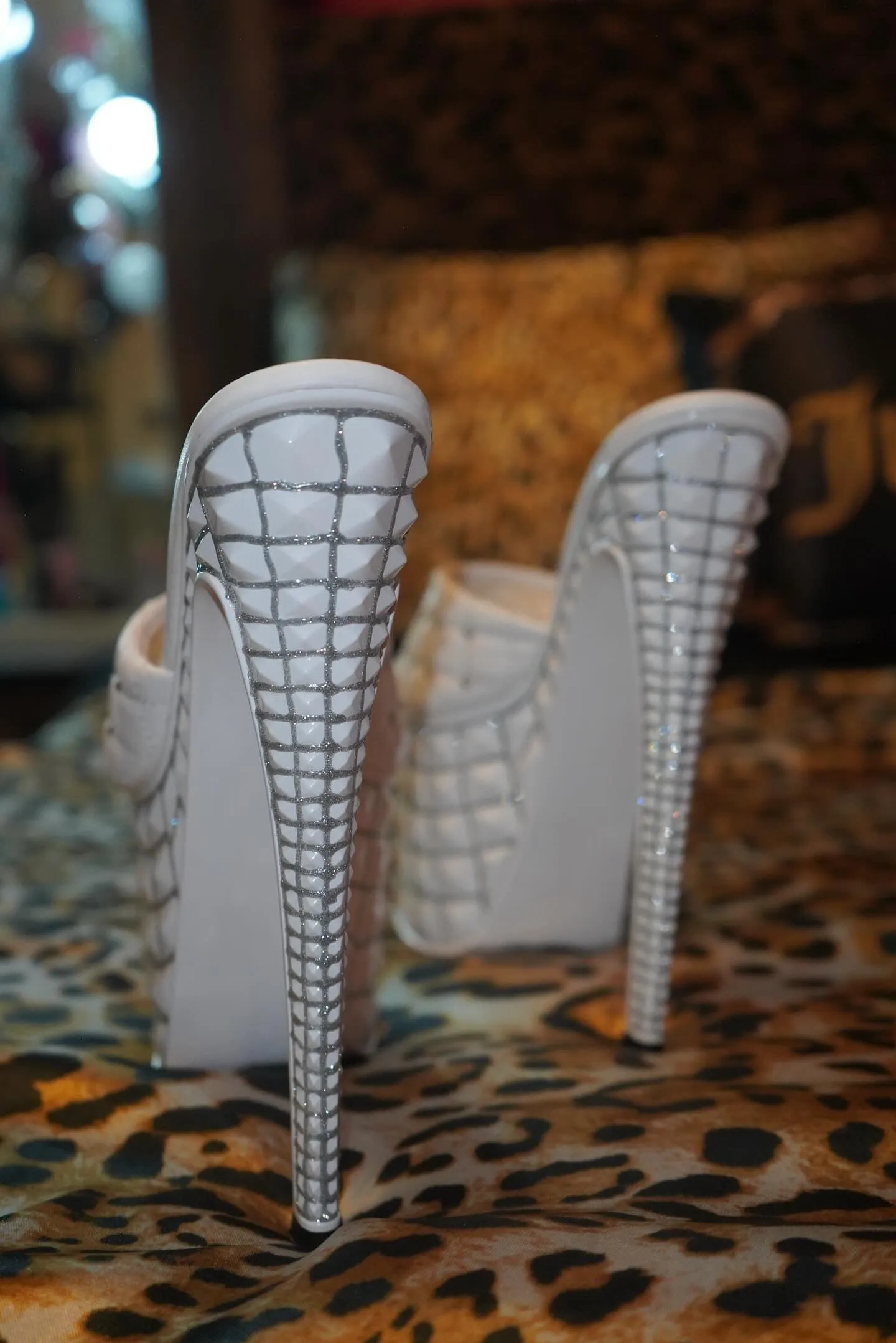 Chunky White stud heels