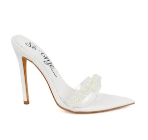 Clear Strap White Pearl Heels