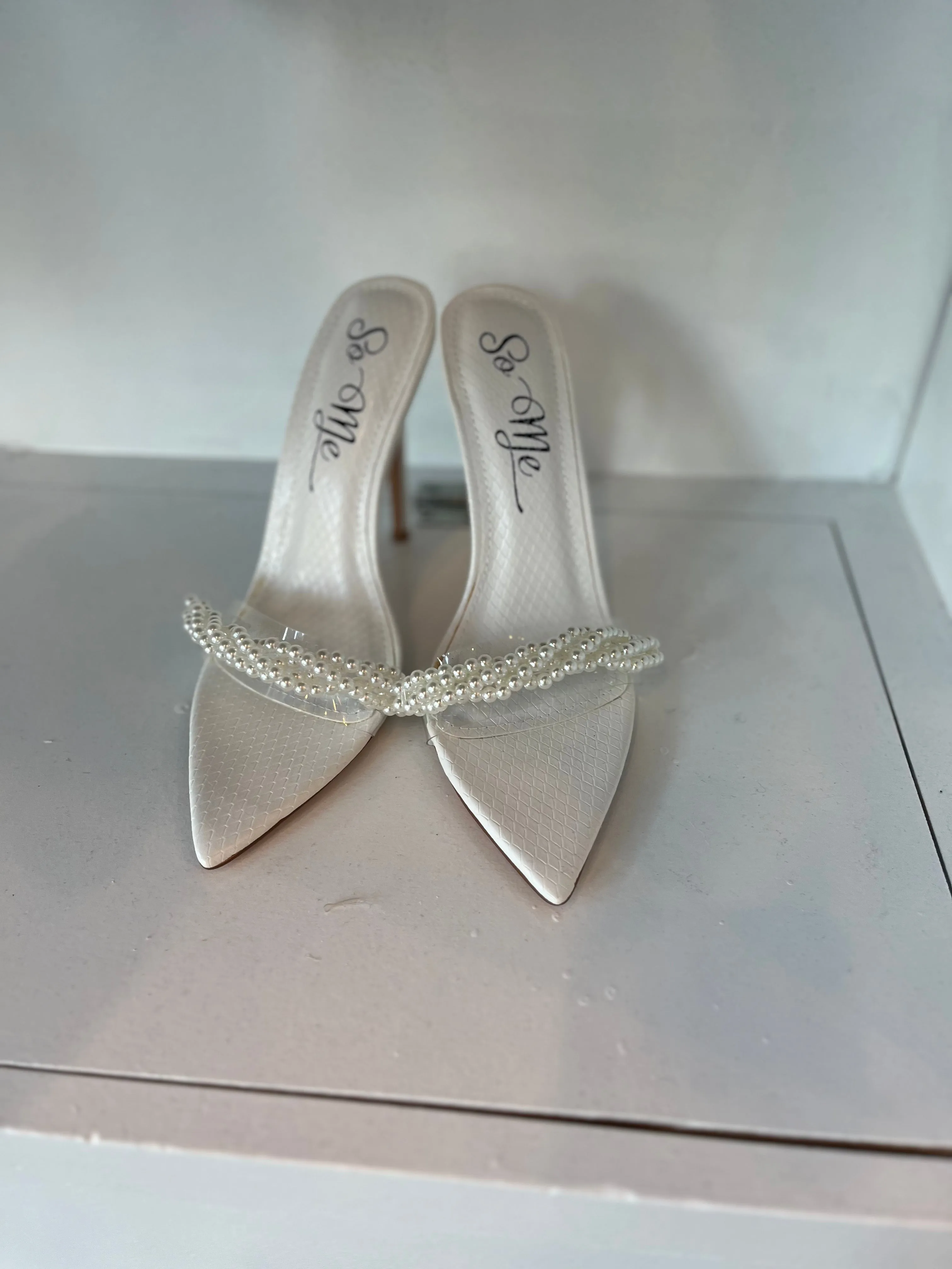 Clear Strap White Pearl Heels