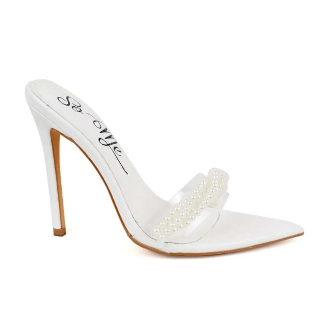 Clear Strap White Pearl Heels