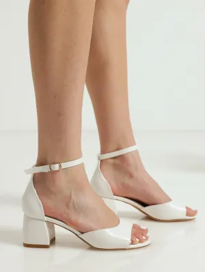 Closed Back Ankle Strap Low Block Heel - White
