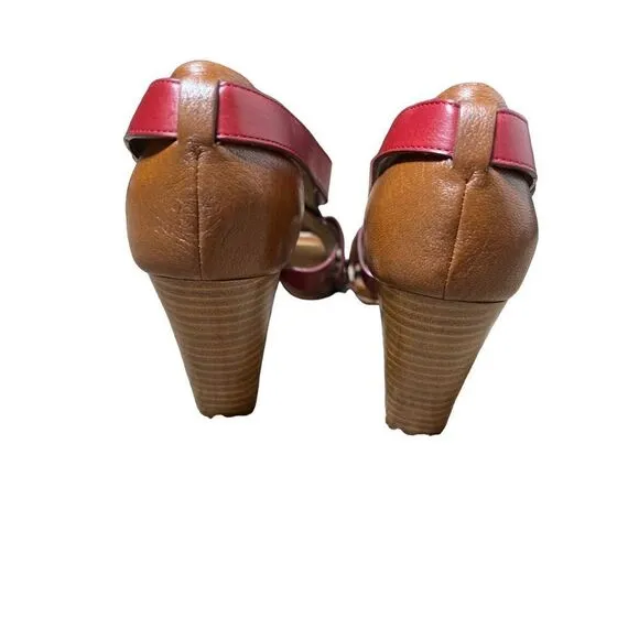 Cole Haan Red and Brown Strappy Leather Heels Size 8.5